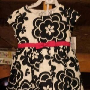 Carters Girl Size 24 month Black and White Dress with red band NWT